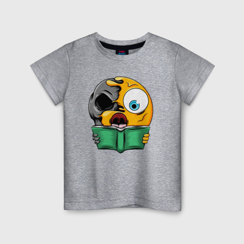 Детская футболка хлопок с принтом Читающий смайлик, вид спереди #2