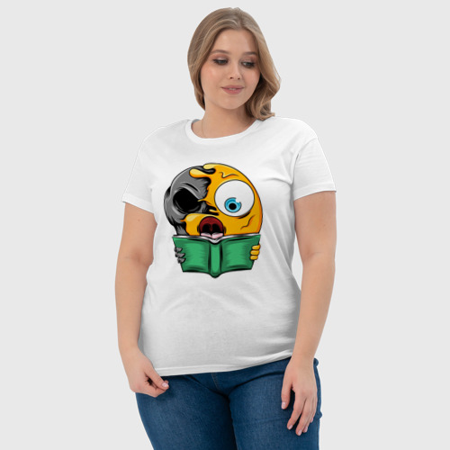 Женская футболка хлопок с принтом Читающий смайлик, фото #4
