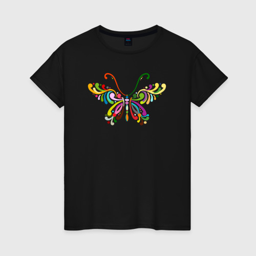 Женская футболка хлопок Бабочка в цвете, цвет черный