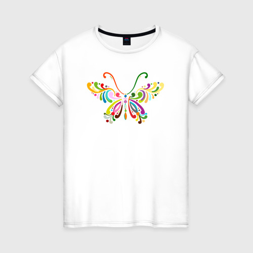 Женская футболка из хлопка с принтом Бабочка в цвете, вид спереди №1