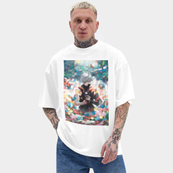 Мужская футболка Oversize хлопок texturе Адский рай Габимару цветы - фото 2
