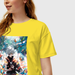 Женская футболка хлопок Oversize Адский рай Габимару цветы - фото 2