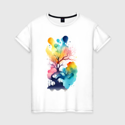 Сказочное дерево - нейросеть акварель – Женская футболка хлопок с принтом купить со скидкой в -20%