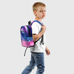 Рюкзак с принтом Небо сине-розовое на природе для ребенка, вид сзади №1. Цвет основы: белый