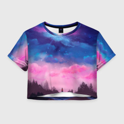 Небо сине-розовое на природе – Женская футболка Crop-top 3D с принтом купить