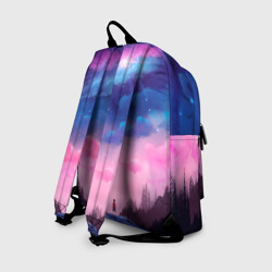 Рюкзак с принтом Небо сине-розовое на природе для любого человека, вид сзади №1. Цвет основы: белый