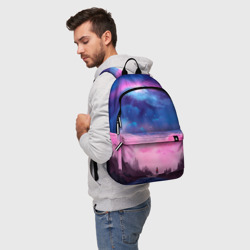 Рюкзак с принтом Небо сине-розовое на природе для любого человека, вид спереди №2. Цвет основы: белый