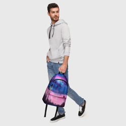 Рюкзак с принтом Небо сине-розовое на природе для любого человека, вид спереди №5. Цвет основы: белый