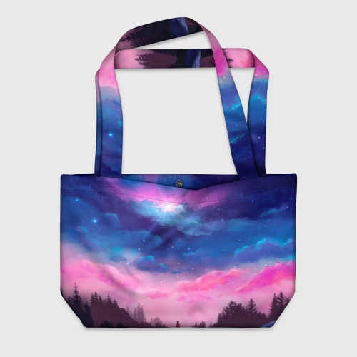 Пляжная сумка с принтом Небо сине-розовое на природе, вид спереди №1