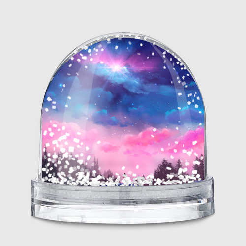 Игрушка Снежный шар с принтом Небо сине-розовое на природе, вид спереди №1