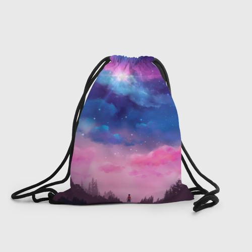 Рюкзак-мешок с принтом Небо сине-розовое на природе, вид спереди №1