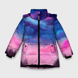 Небо сине-розовое на природе – Зимняя куртка для девочек 3D с принтом купить