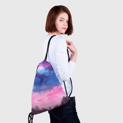 Рюкзак с принтом Небо сине-розовое на природе для любого человека, вид спереди №4. Цвет основы: белый