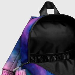 Рюкзак с принтом Небо сине-розовое на природе для ребенка, вид на модели спереди №4. Цвет основы: белый