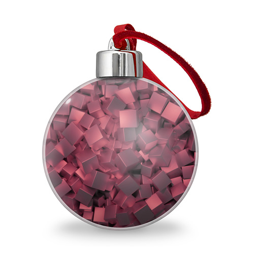 Ёлочный шар с принтом Кубики металлические красные, вид спереди №1