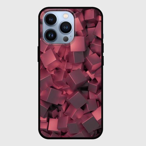 Чехол для iPhone 13 Pro с принтом Кубики металлические красные, вид спереди №1