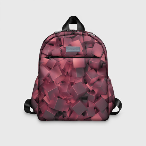 Детский рюкзак с принтом Кубики металлические красные, вид спереди №1
