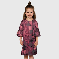 Платье с принтом Кубики металлические красные для ребенка, вид на модели спереди №3. Цвет основы: белый