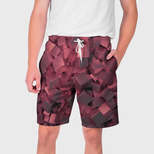 Мужские шорты с принтом Кубики металлические красные, вид спереди №1