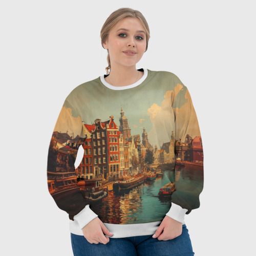 Женский свитшот 3D Винтажная открытка городского канала, цвет 3D печать - фото 6