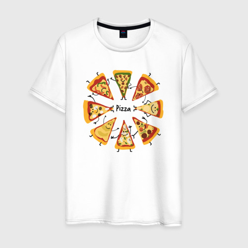 Мужская футболка из хлопка с принтом Хоровод пиццы, вид спереди №1