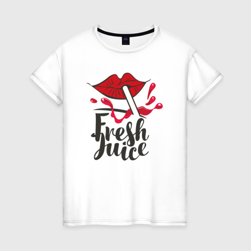 Женская футболка из хлопка с принтом Fresh juice, вид спереди №1