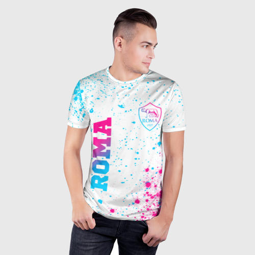 Мужская футболка 3D Slim с принтом Roma neon gradient style вертикально, фото на моделе #1