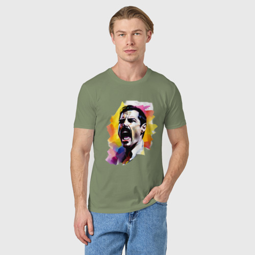 Мужская футболка хлопок Фредди Меркьюри поет, цвет авокадо - фото 3