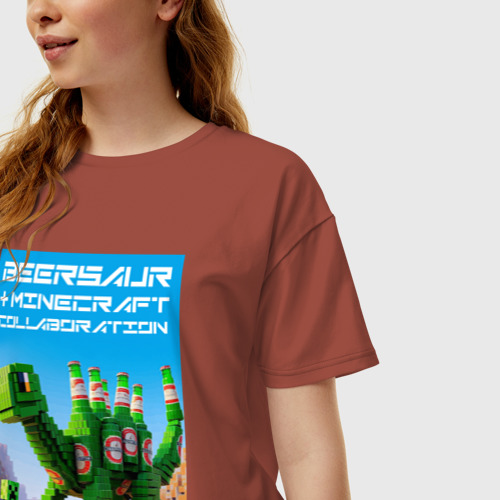 Женская футболка хлопок Oversize с принтом Beersaur and Minecraft - collaboration ai art, фото на моделе #1