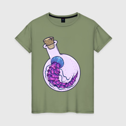 Медуза в колбе – Женская футболка хлопок с принтом купить со скидкой в -20%