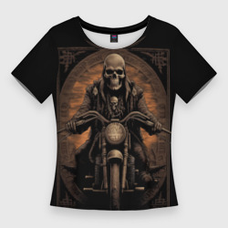 Старый скелет   едет на старом мотоцикле – Женская футболка 3D Slim с принтом купить