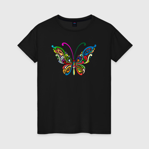 Женская футболка хлопок Butterfly colors, цвет черный