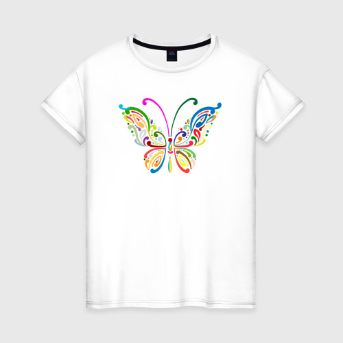 Женская футболка из хлопка с принтом Butterfly colors, вид спереди №1