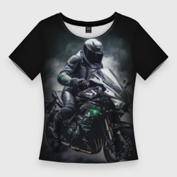 Мотоциклист и дым – Женская футболка 3D Slim с принтом купить