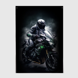 Мотоциклист и дым – Постер с принтом купить