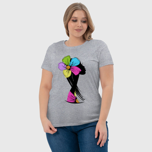 Женская футболка хлопок Girl flower, цвет меланж - фото 6