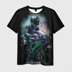 Мотоциклист на зеленой байке – Мужская футболка 3D с принтом купить со скидкой в -26%