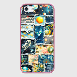 Чехол для iPhone 5/5S матовый Космические обитатели - пэчворк