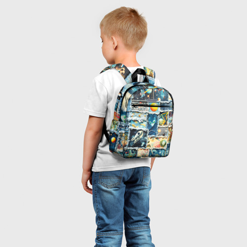 Детский рюкзак 3D с принтом Космические обитатели - пэчворк, фото на моделе #1
