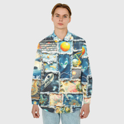 Мужская рубашка oversize 3D Космические обитатели - пэчворк - фото 2