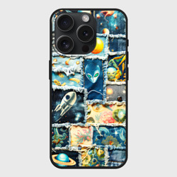 Чехол силиконовый для Apple iPhone 15 Pro матовый Космические обитатели - пэчворк