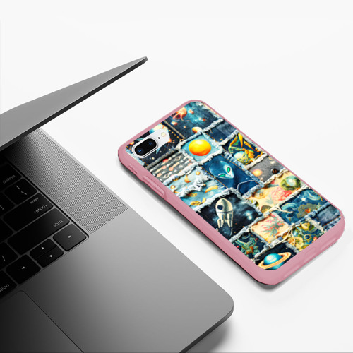 Чехол для iPhone 7Plus/8 Plus матовый Космические обитатели - пэчворк, цвет баблгам - фото 5