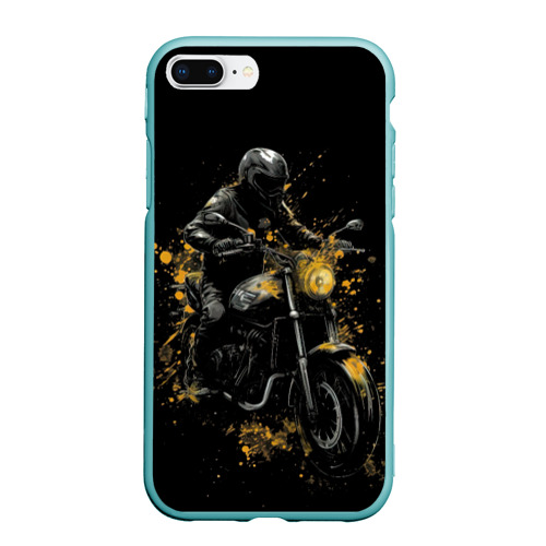 Чехол для iPhone 7Plus/8 Plus матовый Мотоциклист и желтые кляксы, цвет мятный