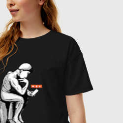 Женская футболка хлопок Oversize Статуя с телефоном - фото 2