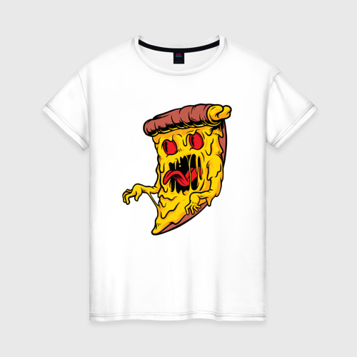 Женская футболка из хлопка с принтом Сумасшедшая пицца монстр, вид спереди №1