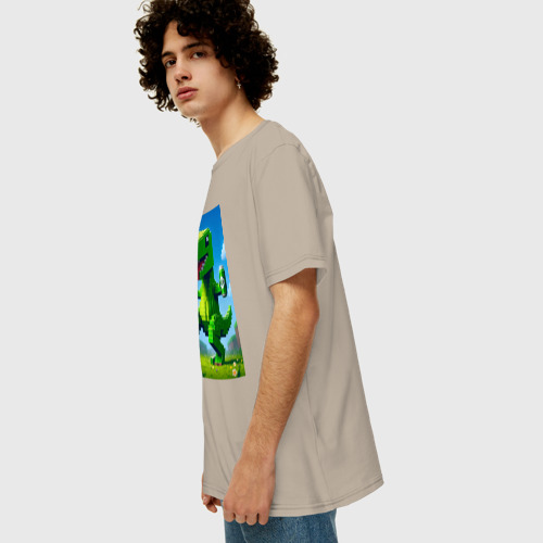 Мужская футболка хлопок Oversize Пивозаврик с банками пивасика - кубический Майнкрафт, цвет миндальный - фото 5