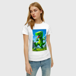 Женская футболка хлопок Пивозаврик с банками пивасика - кубический Майнкрафт - фото 2