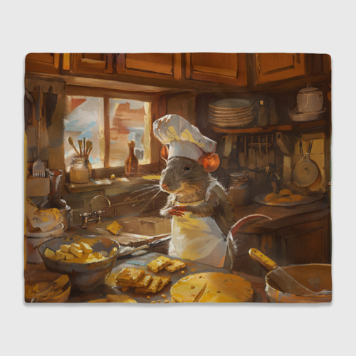 Плед 3D Крыса повар готовит на кухне, цвет 3D (велсофт)