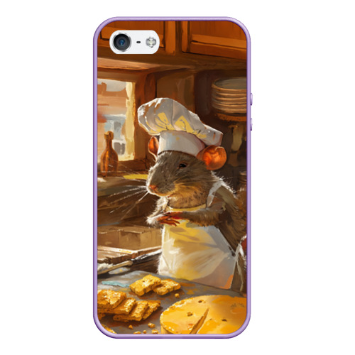 Чехол для iPhone 5/5S матовый Крыса повар готовит на кухне, цвет светло-сиреневый