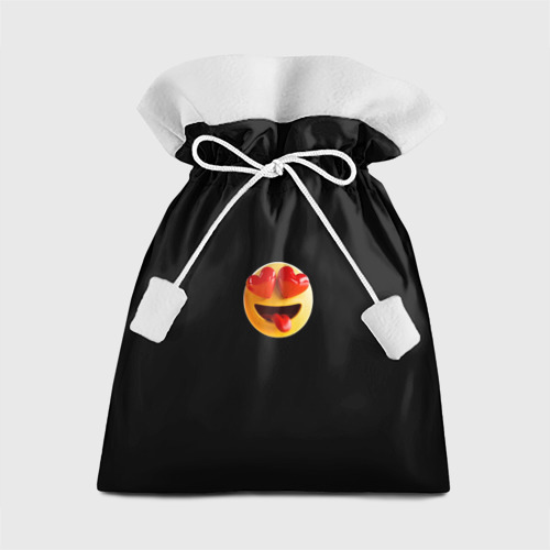 Подарочный 3D мешок Объемный влюблённый смайл улыбка с языком черном
